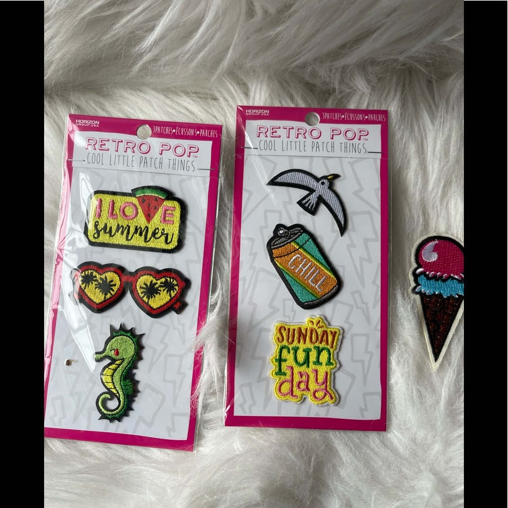 Retro pop appliqué, seven pieces. Sunday Fun day, seahorse, I love summer.